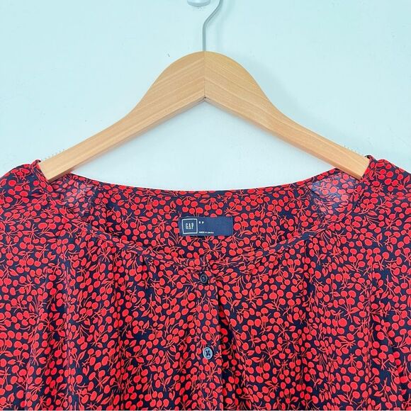 GAP Red Navy Small Cherry Print Henley Neckline‎ Soft Tie Shirt Dress - Picture 11 of 15